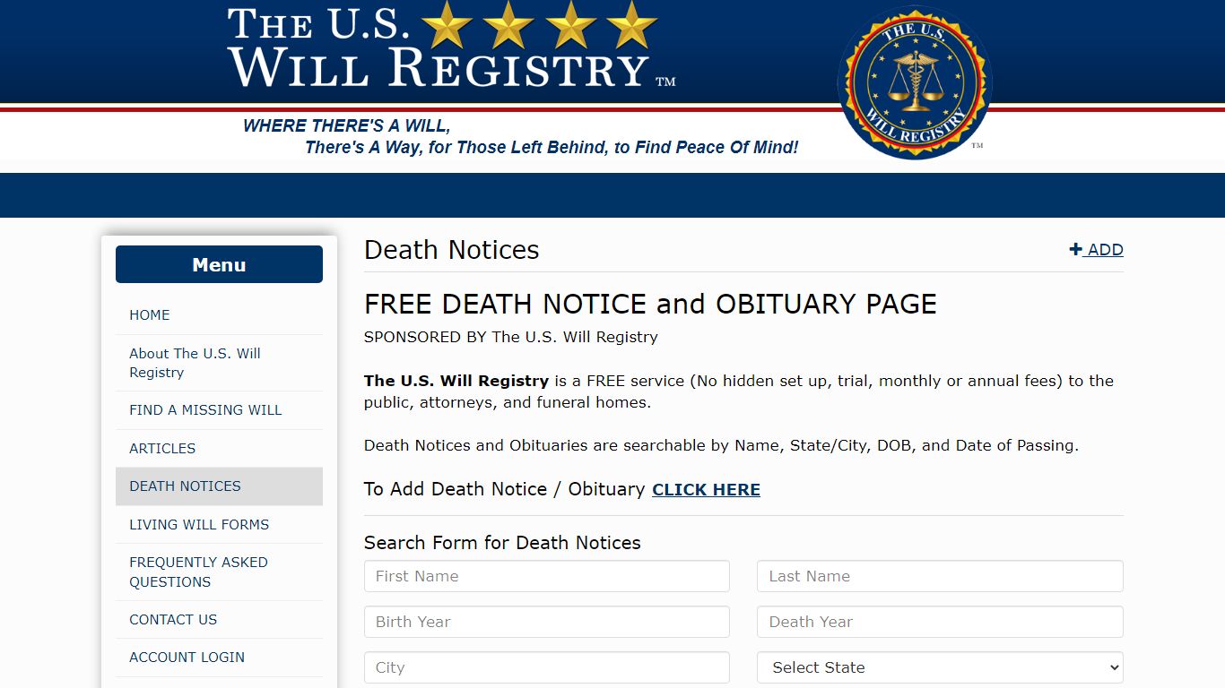 Listing Death Notices - The U.S. Will Registry